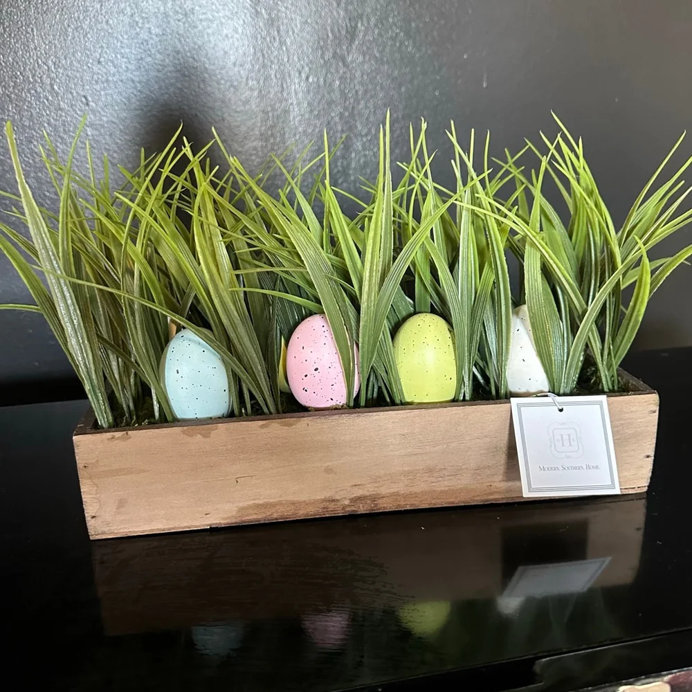 Modern. Southern. Home. Holiday Decor Green Brown Easter Grass Eggs